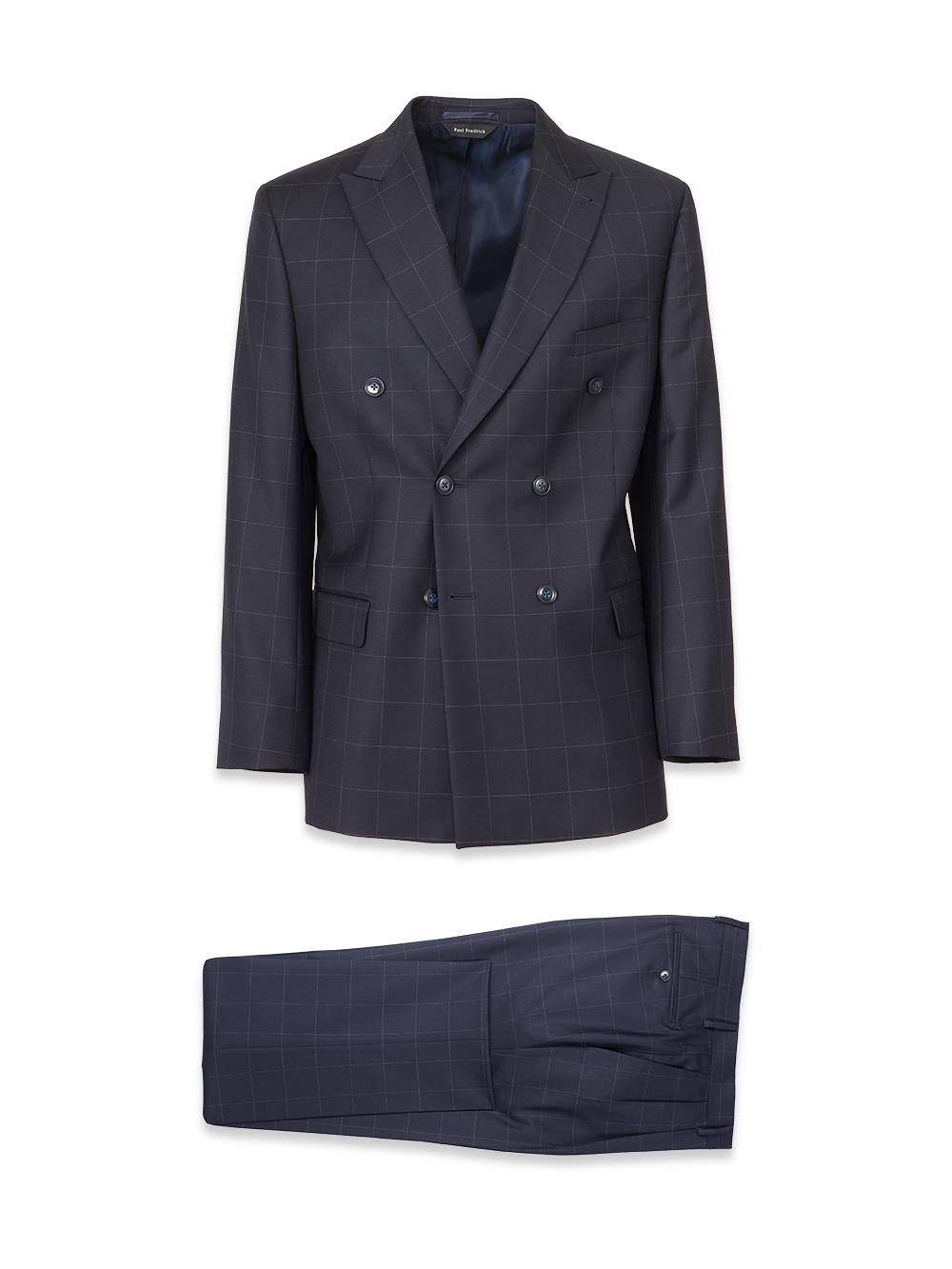 Navy Wool Windowpane Double Breasted Peak Lapel Suit - Navy – Paul
