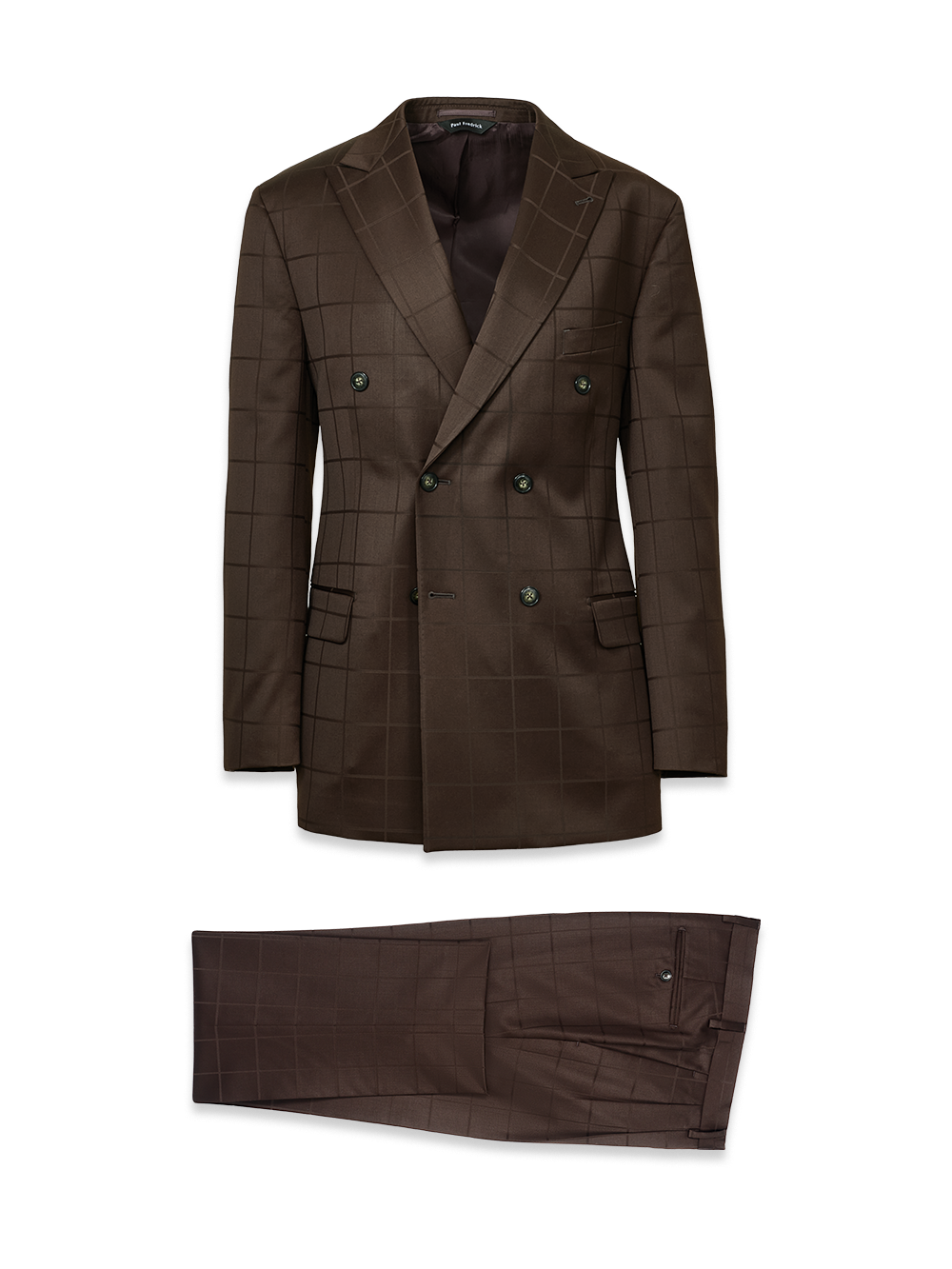 Wool Windowpane Double Breasted Peak Lapel Suit - Brown – Paul