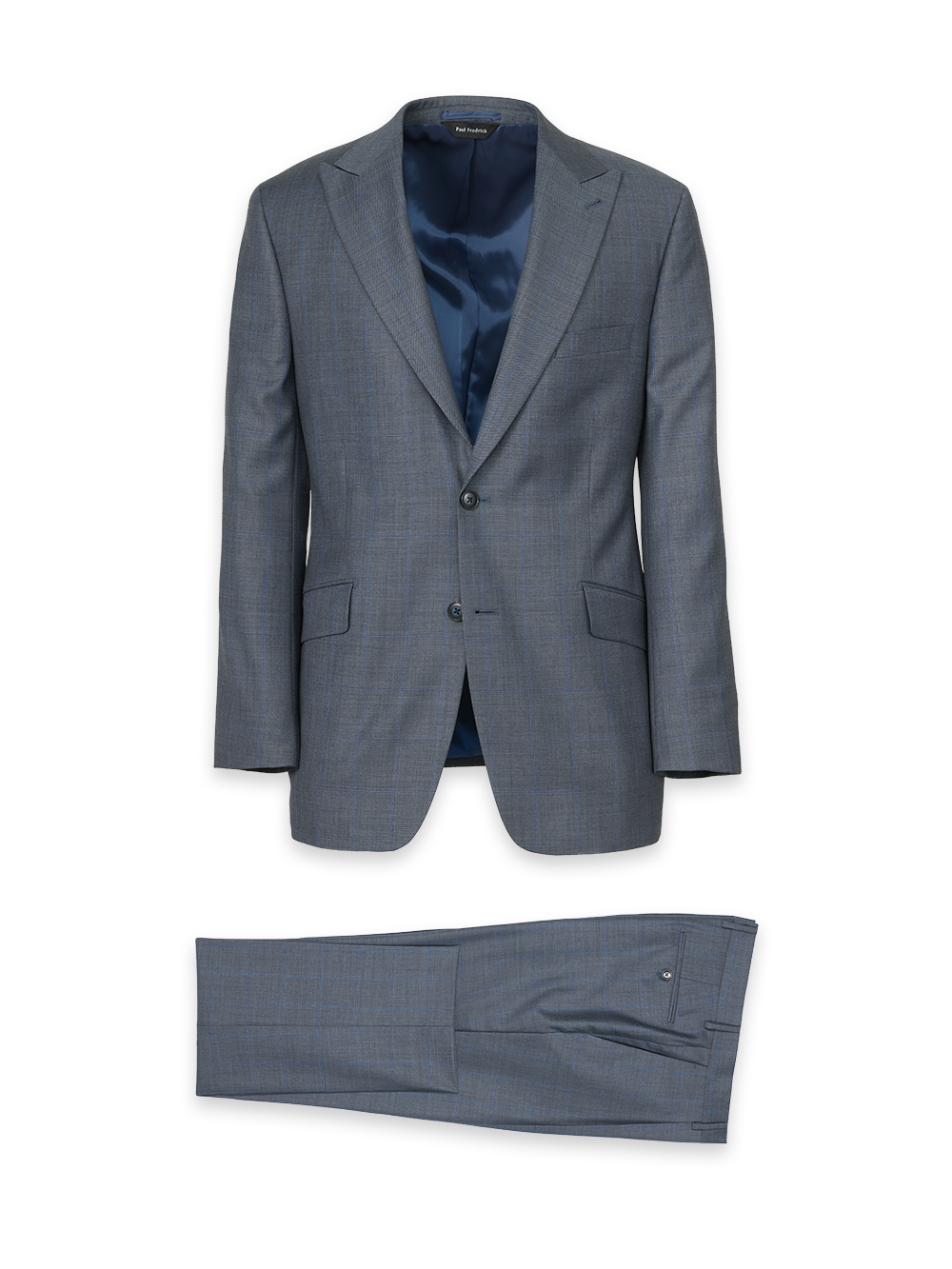 Product Image of Charcoal Wool Windowpane Single Breasted Peak Lapel Suit-0