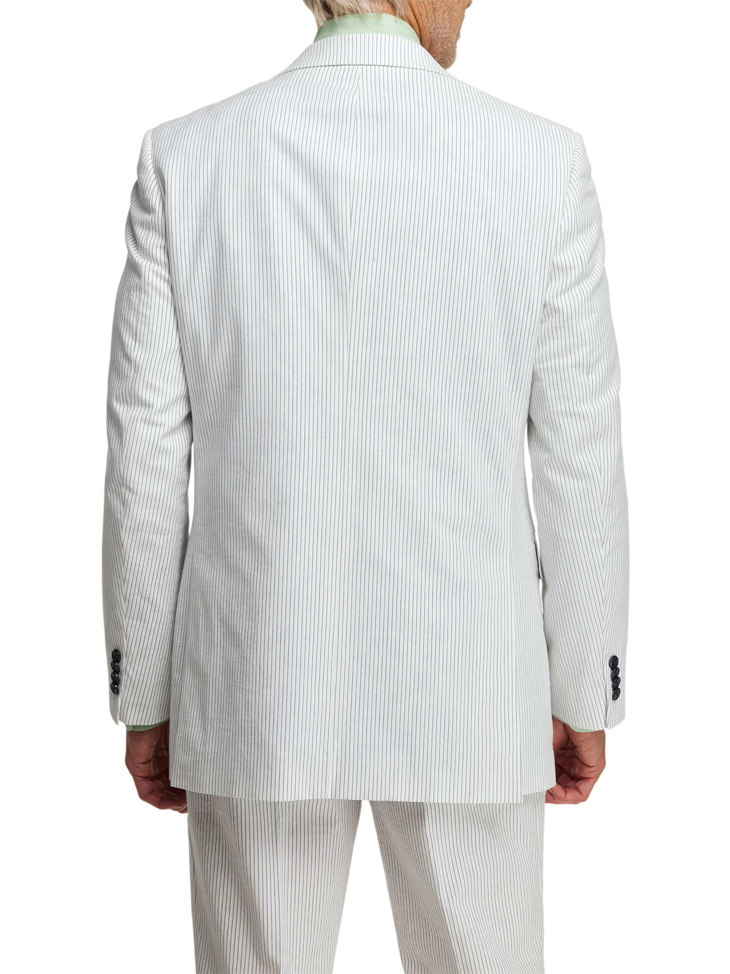Cotton Stretch Stripe Seersucker Peak Lapel Suit - White/blue