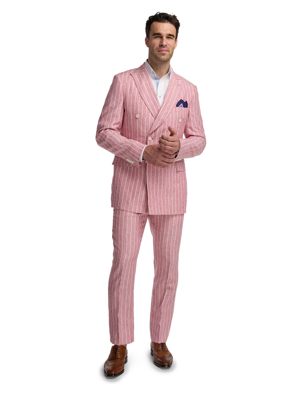 Alternate Image of Linen Pinstripe Double Breasted Peak Lapel Suit-1