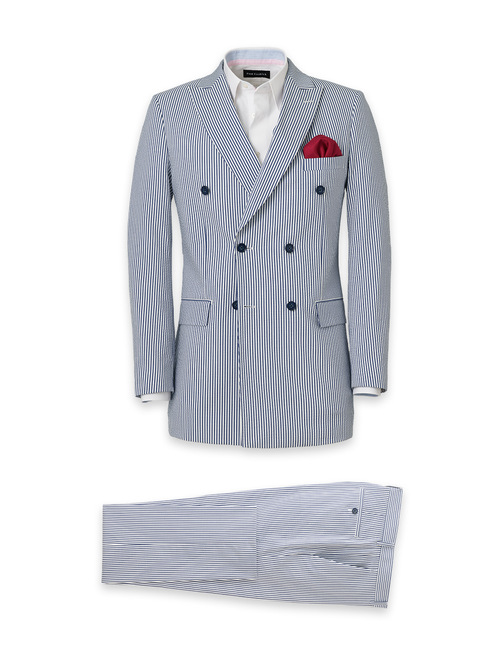 Product Image of Cotton Blend Stripe Double Breasted Peak Lapel Suit-0