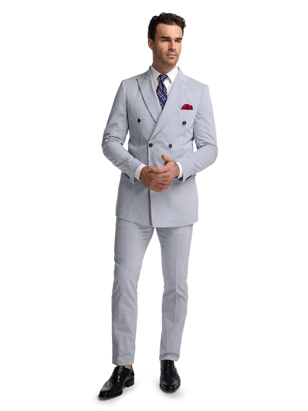 Alternate Image of Cotton Blend Stripe Double Breasted Peak Lapel Suit-1