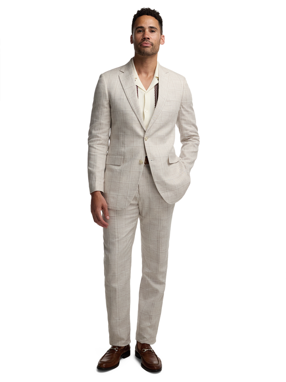 Alternate Image of Windowpane Linen Blend Single Breasted Notch Lapel Suit-1