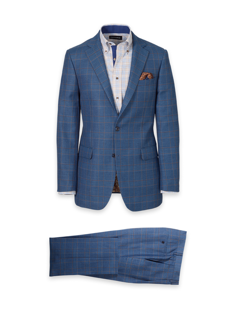 Product Image of Blue/tan Wool Blend Plaid Single Breasted Notch Lapel Suit-0