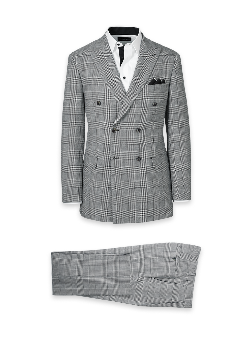 Black/White Plaid Houndstooth Double Breasted Peak Lapel Suit