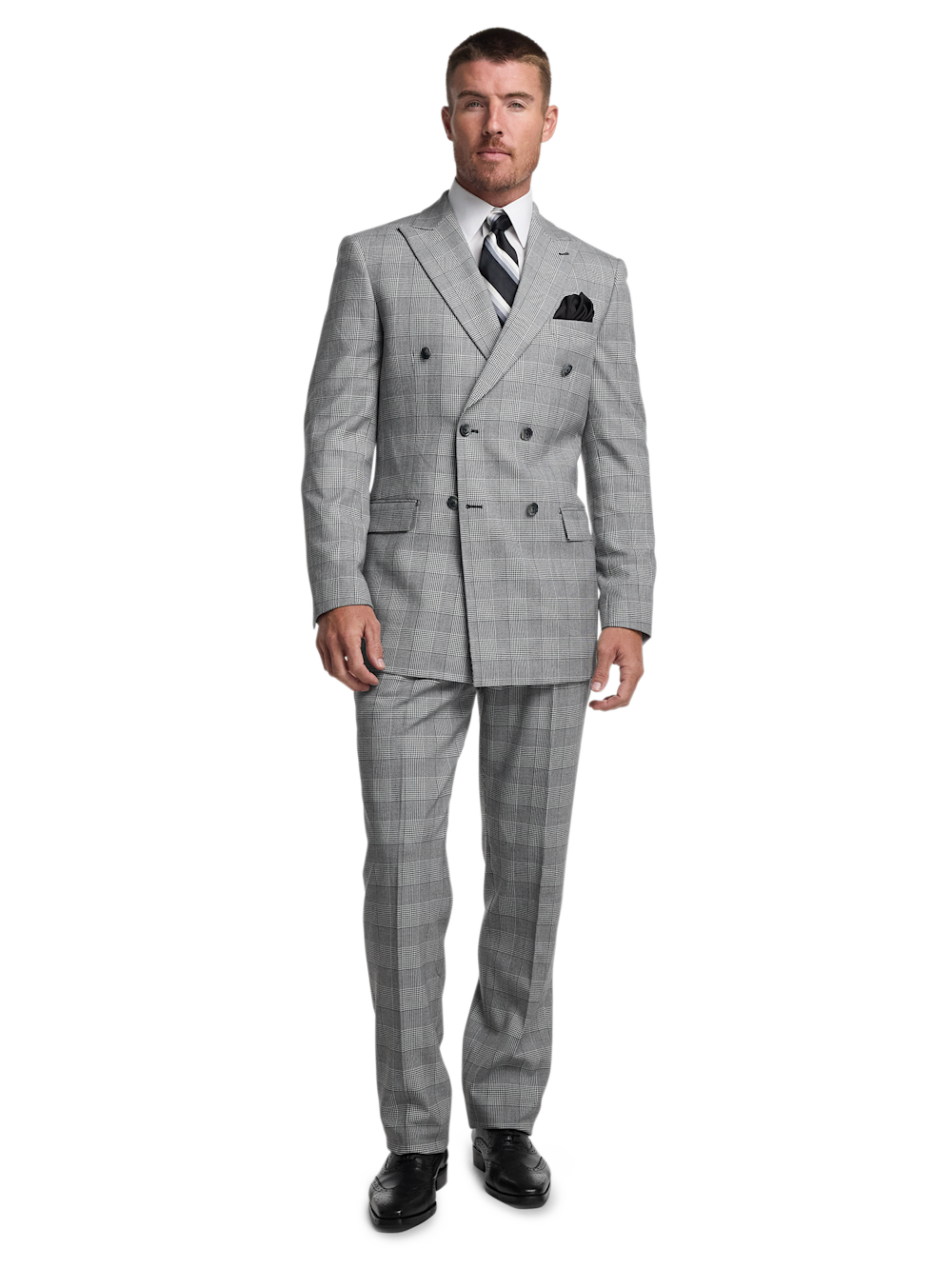Alternate Image of Black/white Plaid Houndstooth Double Breasted Peak Lapel Suit-1