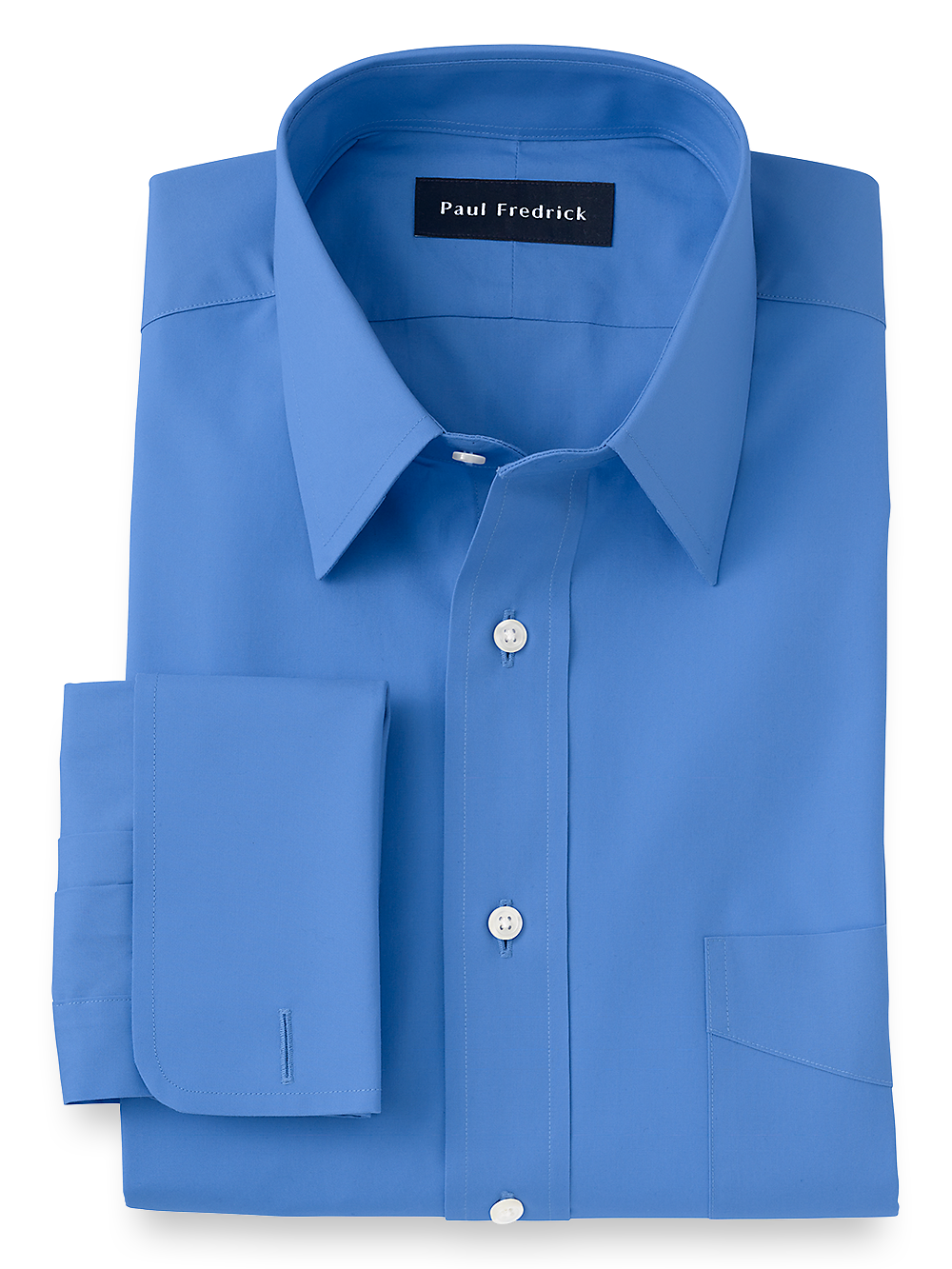 Pure Cotton Broadcloth Solid Color Straight Collar French Cuff Dress S Paul Fredrick Pure Cotton Broadcloth Solid Color Straight Collar French Cuff Dress S Paul Fredrick
