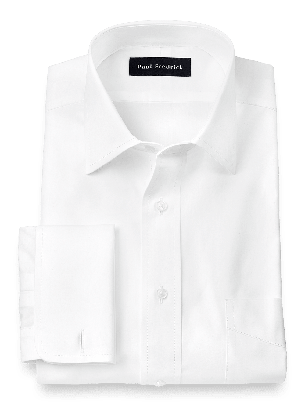 Product Image of Pure Cotton Broadcloth Solid Color Spread Collar French Cuff Dress Shirt-White