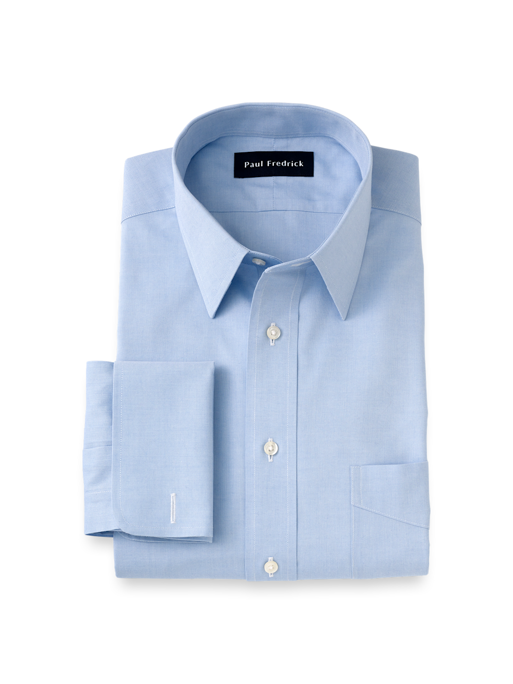 Product Image of Non-iron Cotton Pinpoint Solid Point Collar French Cuff Dress Shirt-Blue