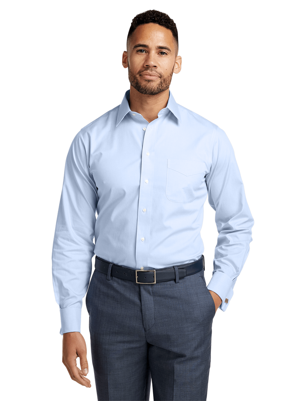 Alternate Image of Non-iron Cotton Pinpoint Solid Point Collar French Cuff Dress Shirt-1