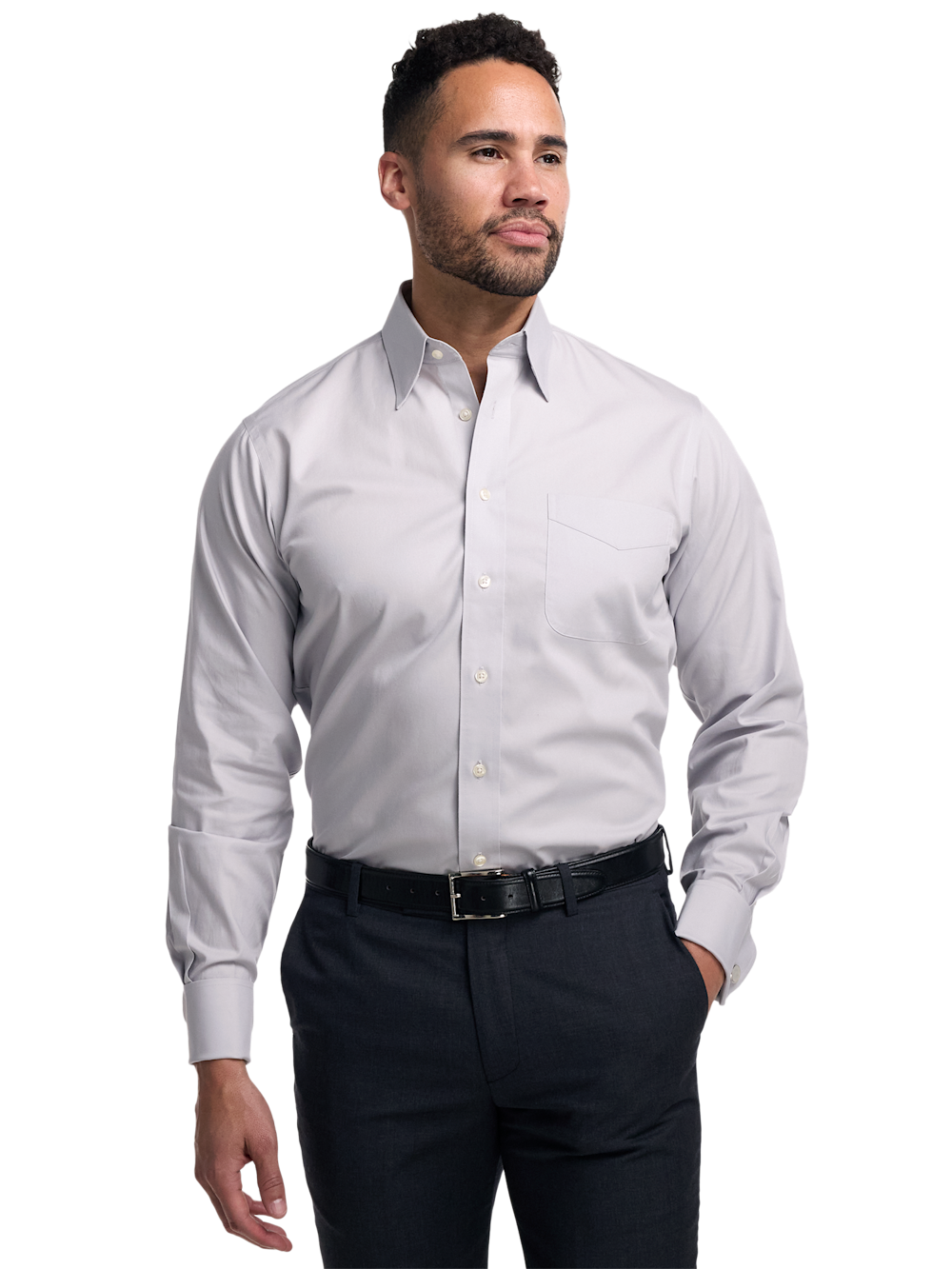 Alternate Image of Non-iron Cotton Pinpoint Solid Point Collar French Cuff Dress Shirt-1