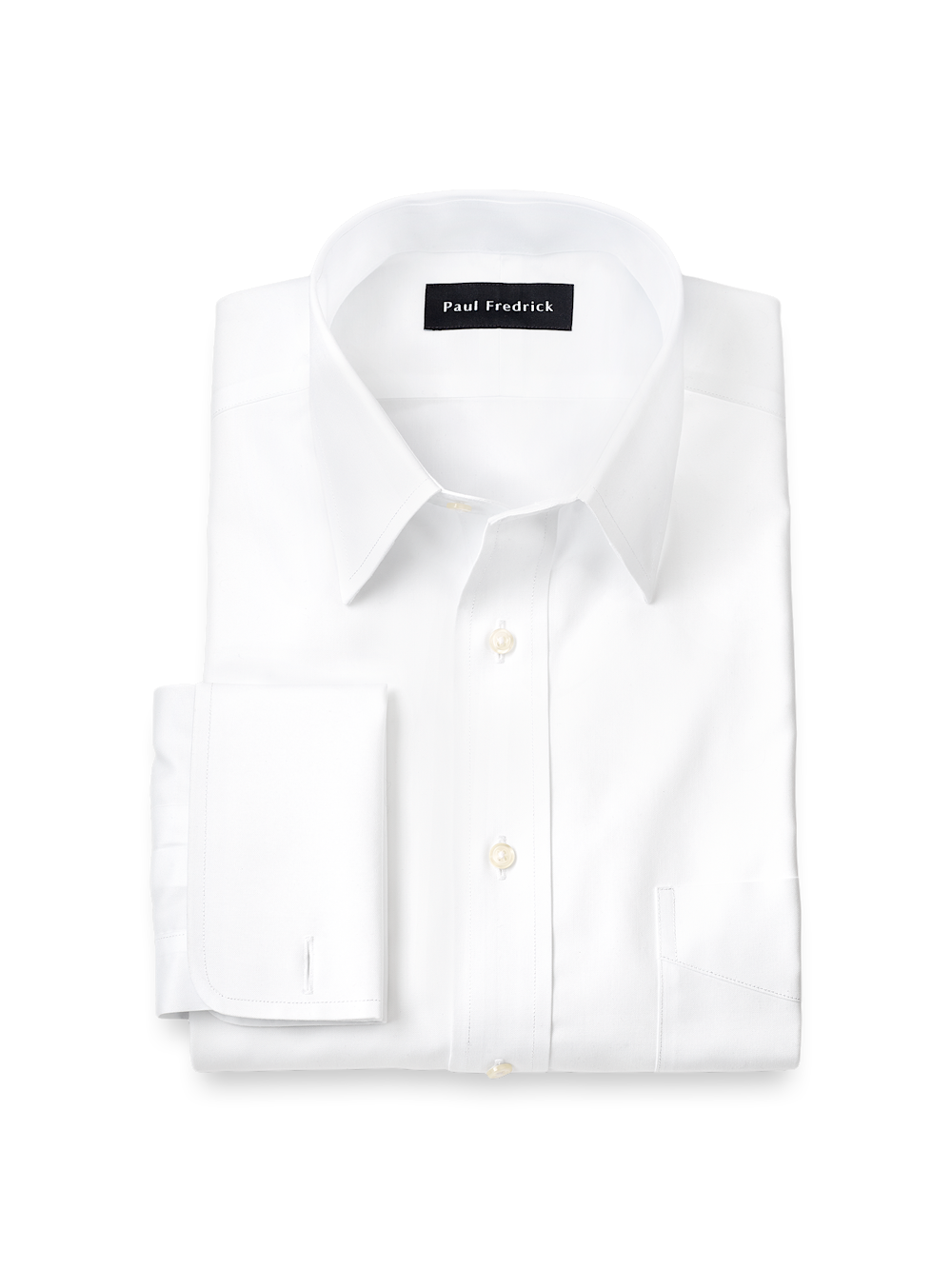 Product Image of Non-iron Cotton Pinpoint Solid Point Collar French Cuff Dress Shirt-White