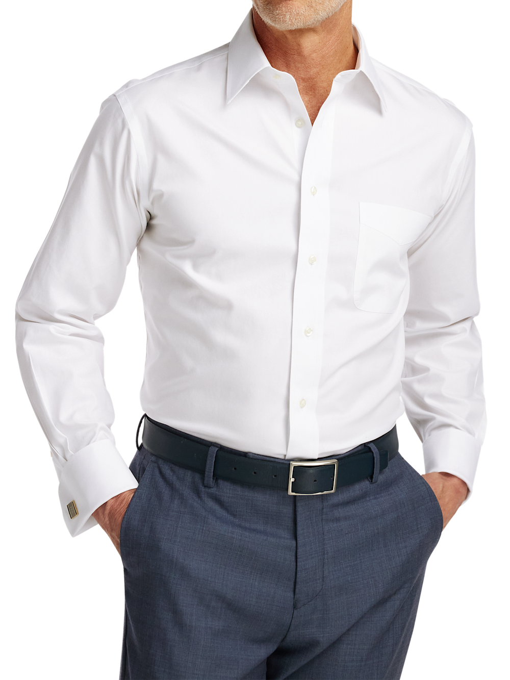 Alternate Image of Non-iron Cotton Pinpoint Solid Point Collar French Cuff Dress Shirt-1