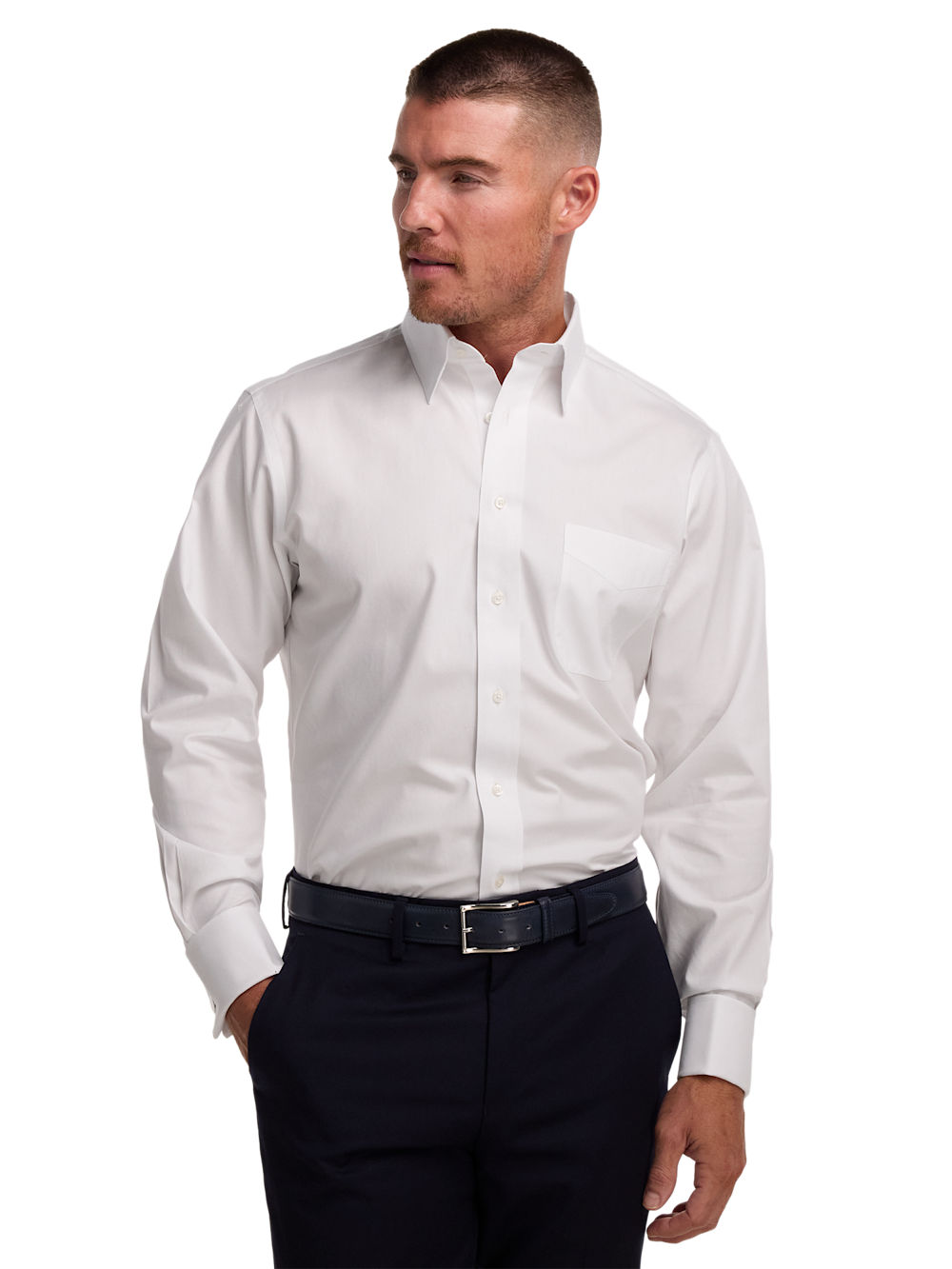 Alternate Image of Non-iron Cotton Pinpoint Solid Point Collar French Cuff Dress Shirt-1