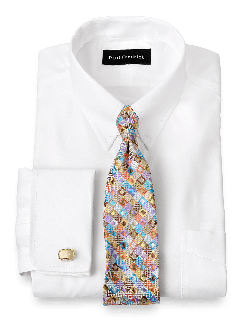 Alternate Image of Non-iron Cotton Pinpoint Solid Snap Tab Collar French Cuff Dress Shirt-1