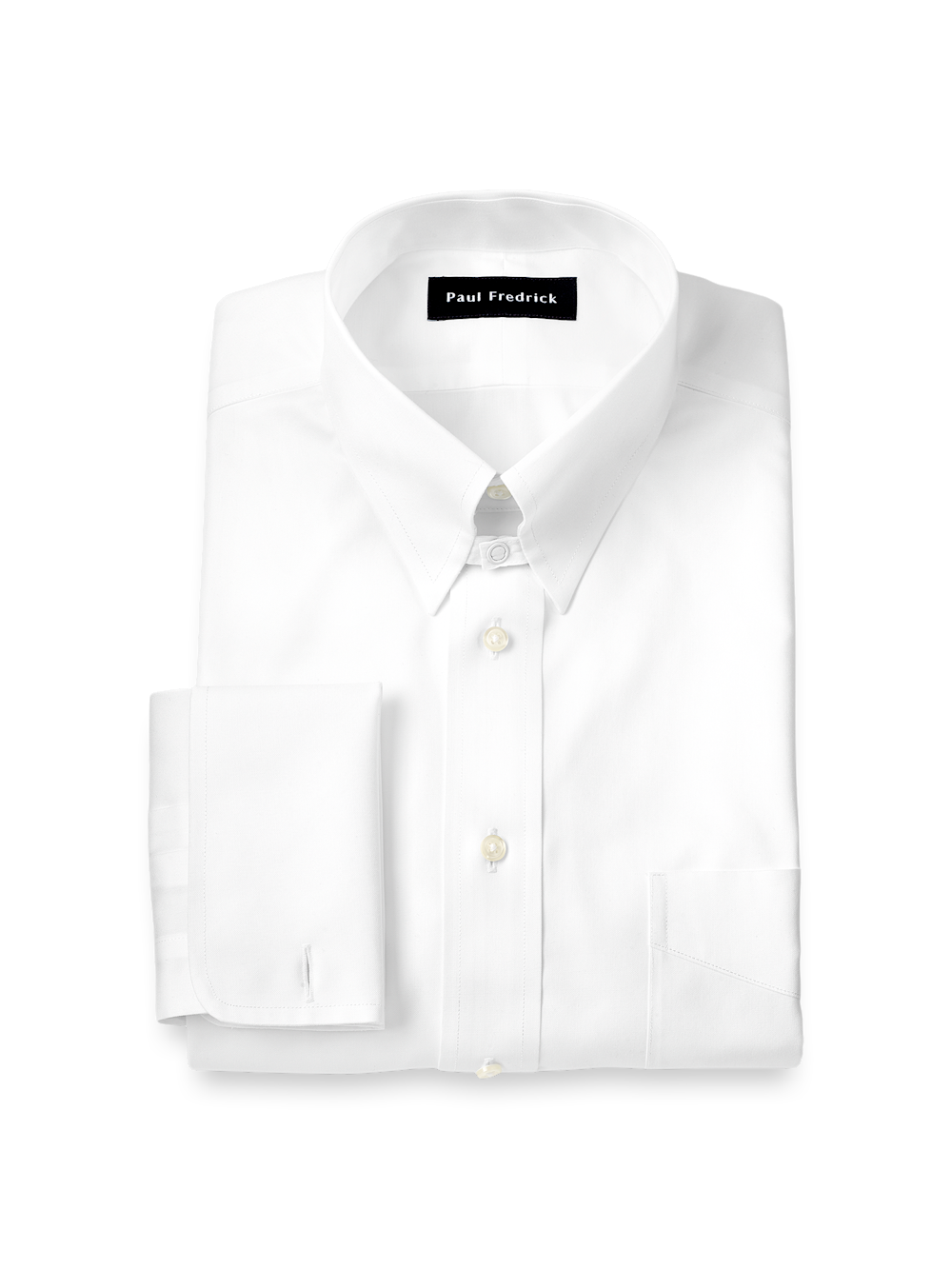 Product Image of Non-iron Cotton Pinpoint Solid Snap Tab Collar French Cuff Dress Shirt-White