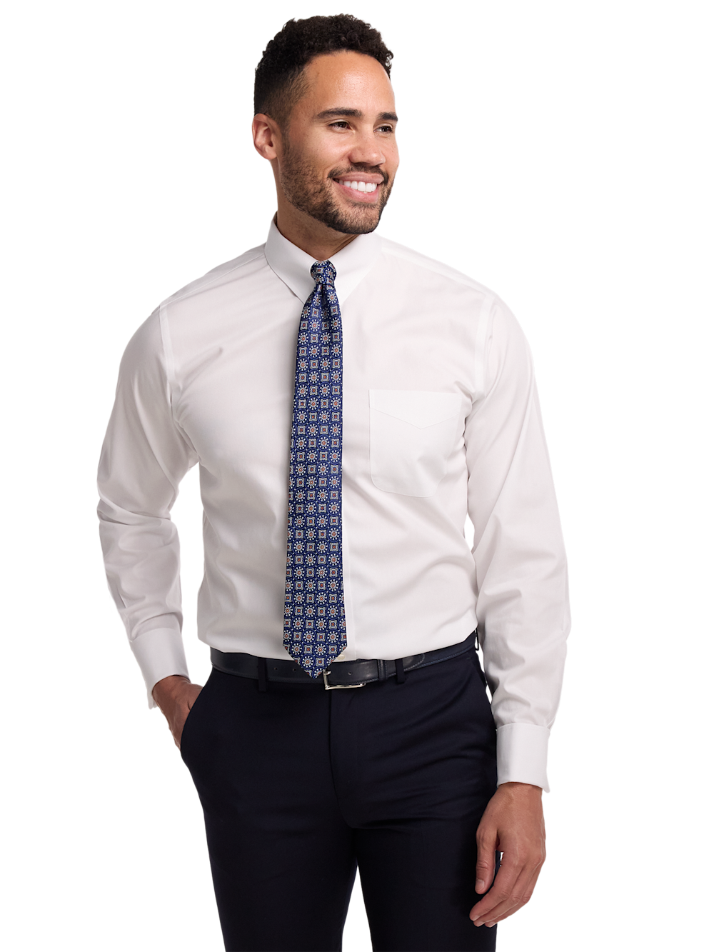 Alternate Image of Non-iron Cotton Pinpoint Solid Snap Tab Collar French Cuff Dress Shirt-1