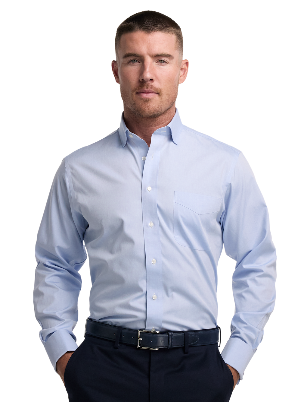 Alternate Image of Non-iron Cotton Pinpoint Solid Spread Collar French Cuff Dress Shirt-1