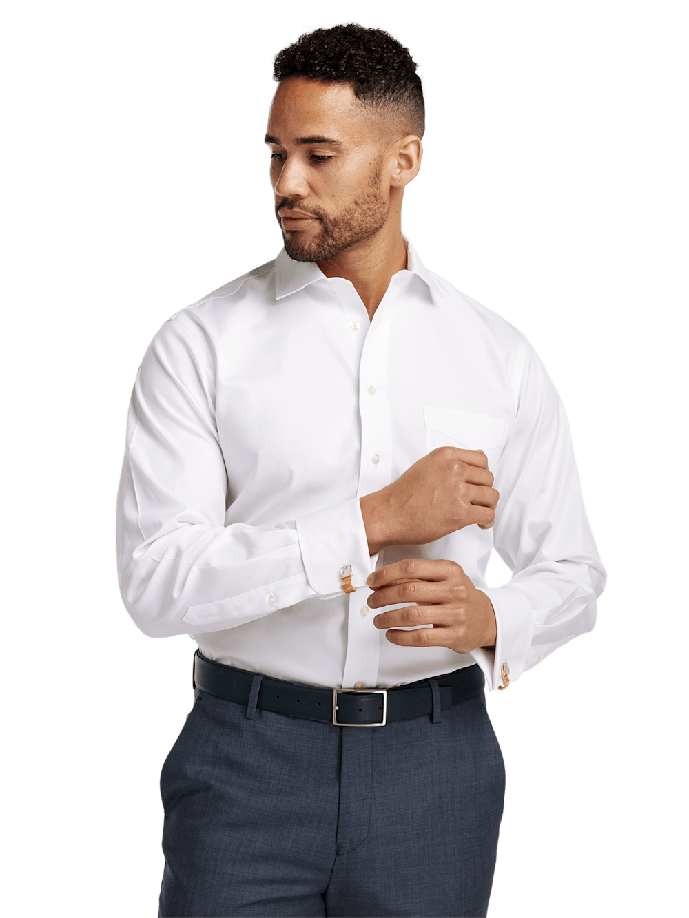 Alternate Image of Non-iron Cotton Pinpoint Solid Spread Collar French Cuff Dress Shirt-1