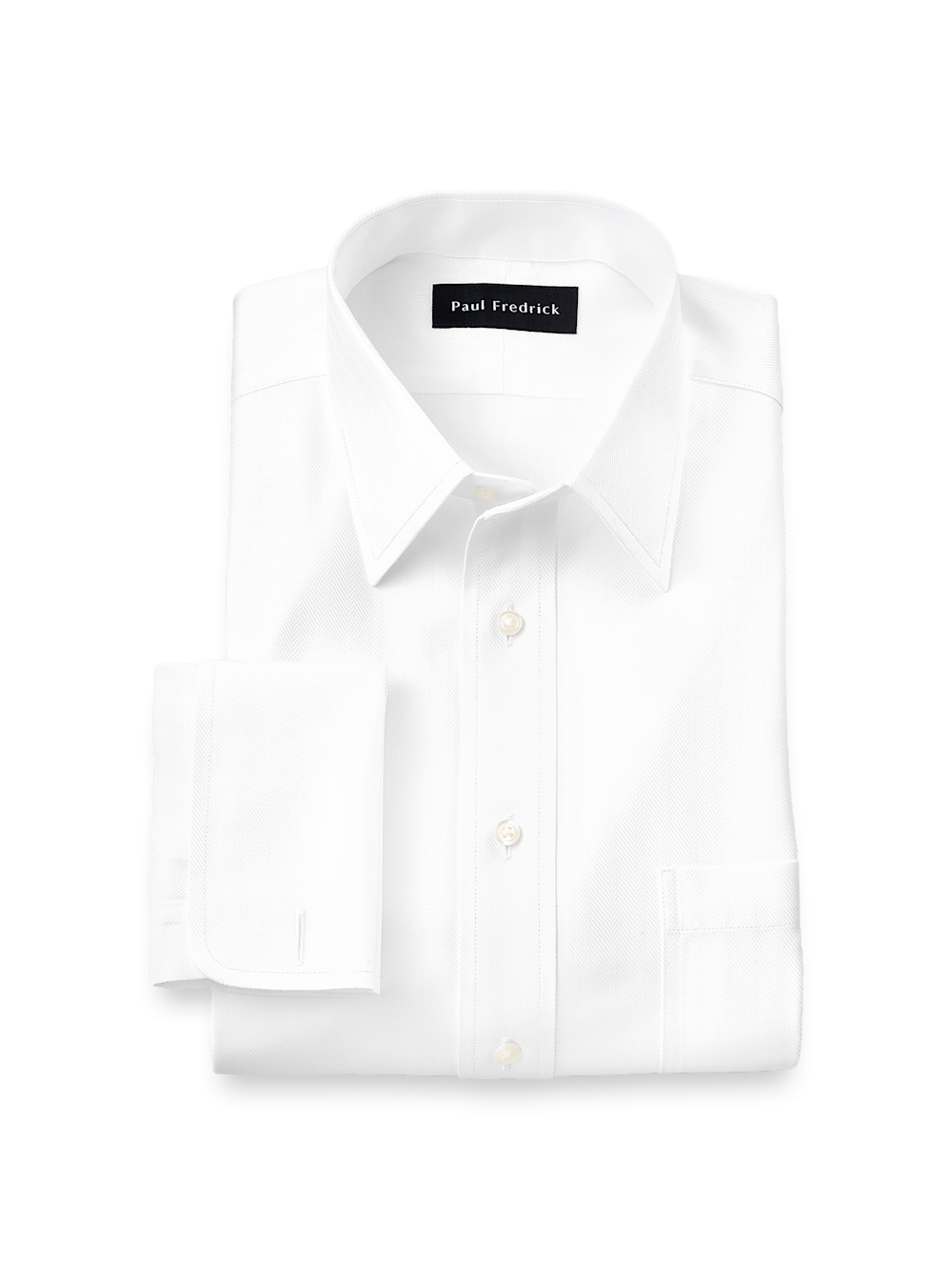 Product Image of Non-iron Cotton Herringbone Point Collar French Cuff Dress Shirt-White