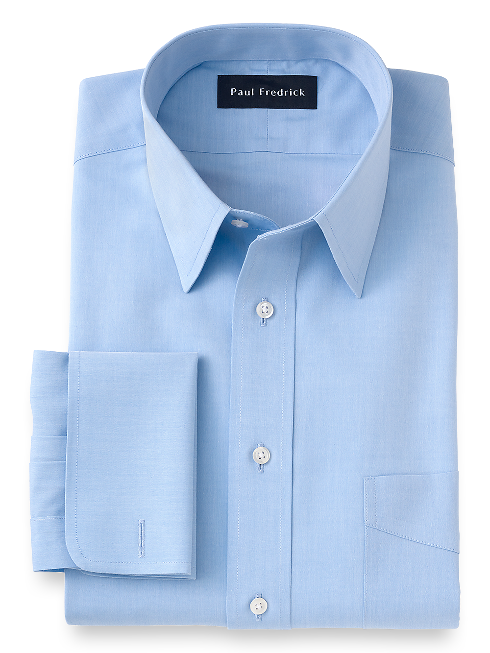 Product Image of Supima Non-iron Cotton Solid Color Straight Collar French Cuff Dress Shirt-Blue