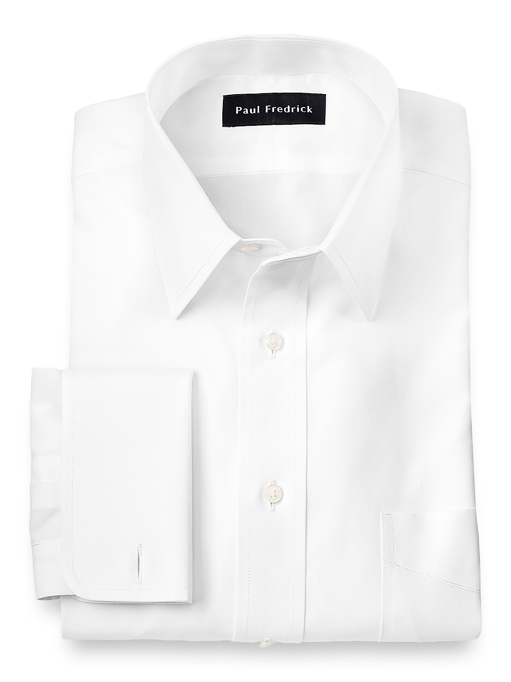 Product Image of Supima Non-iron Cotton Solid Color Straight Collar French Cuff Dress Shirt-White