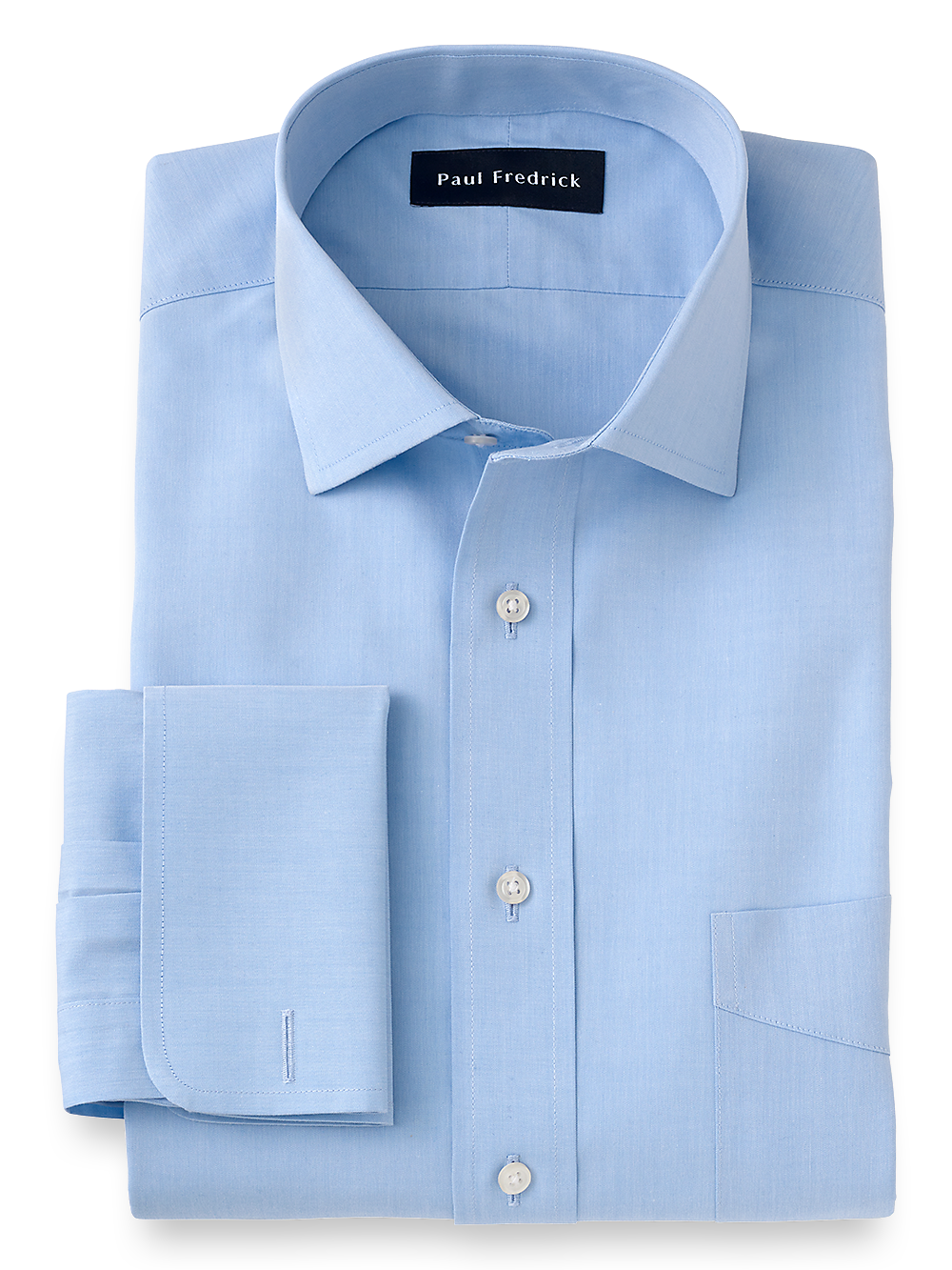 Product Image of Supima Non-iron Cotton Solid Color Spread Collar French Cuff Dress Shirt-Blue
