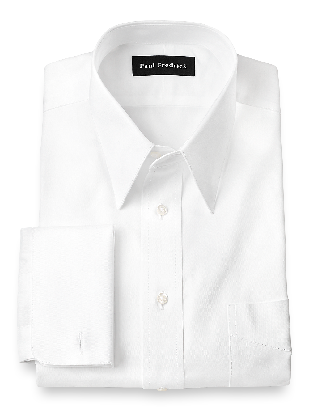 Pure Cotton Pinpoint Edge-stitched Straight Collar French Cuff Dress Shirt  - White