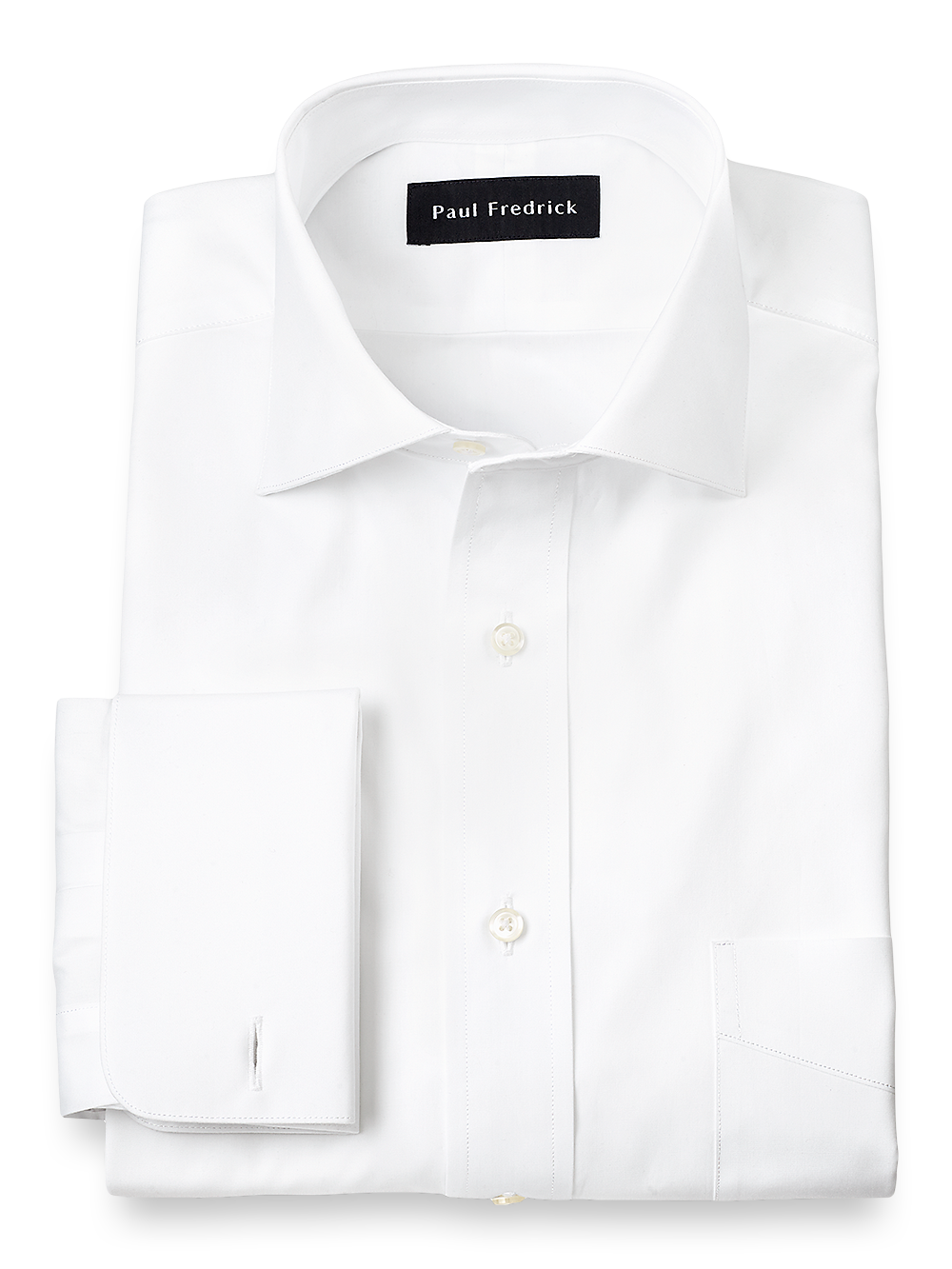 Pure Cotton Broadcloth Spread Collar French Cuff Dress Shirt - White Paul Fredrick Pure Cotton Broadcloth Spread Collar French Cuff Dress Shirt - White Paul Fredrick