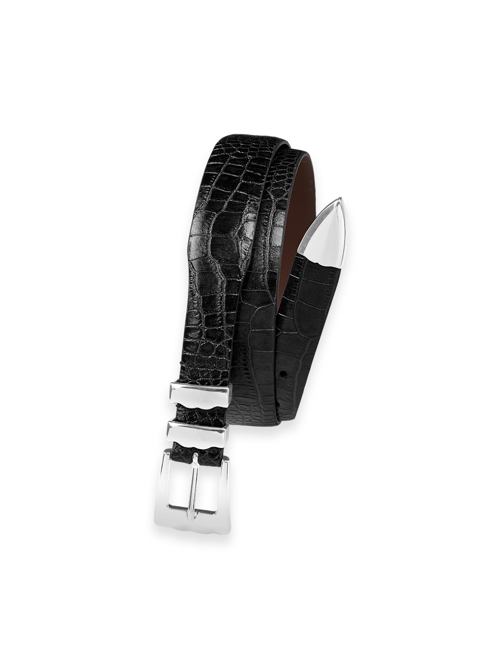 Product Image of Crocodile Embossed With Metal Keeper & Tip Belt-Black