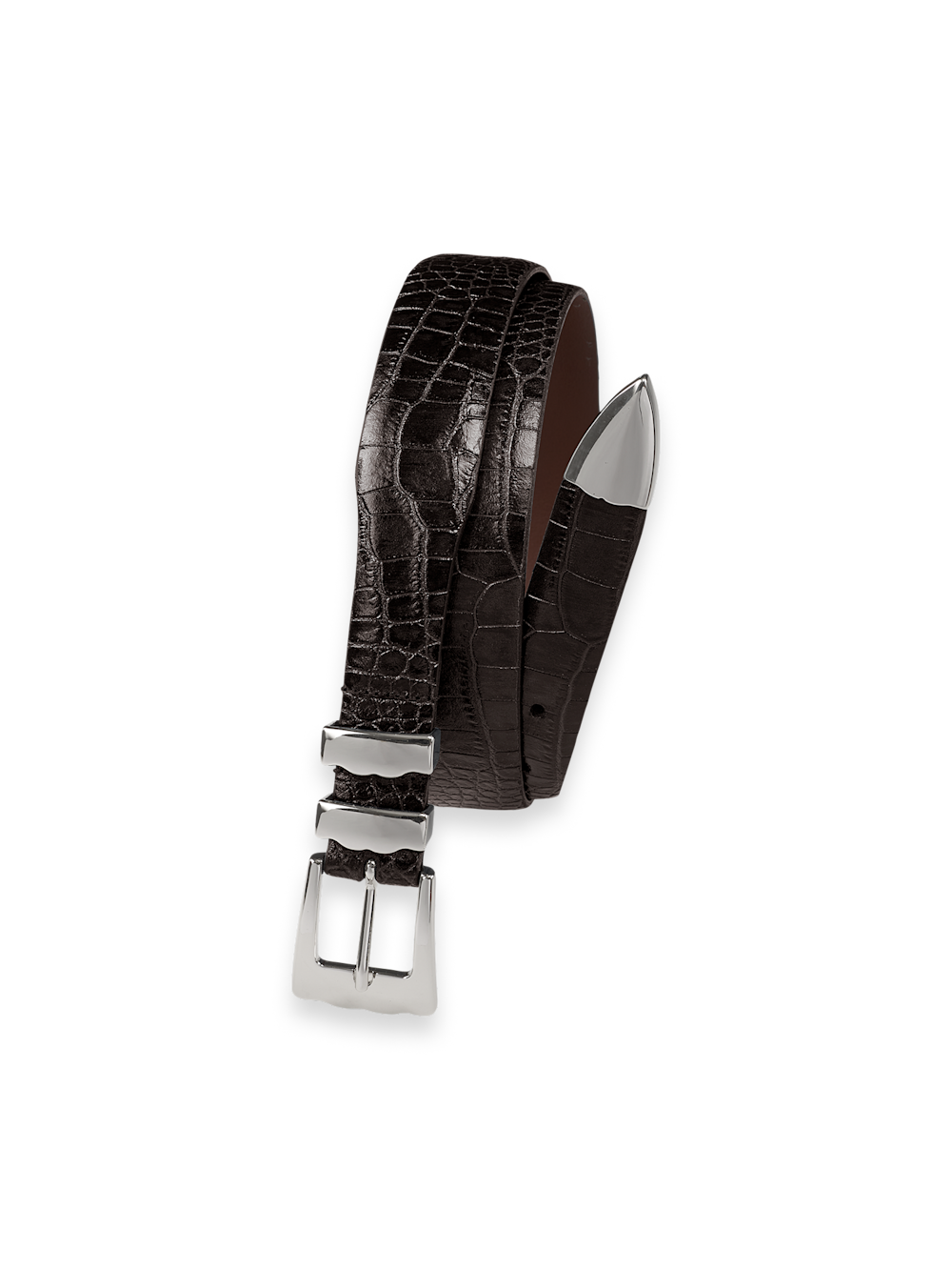 Product Image of Crocodile Embossed With Metal Keeper & Tip Belt-Dark Brown