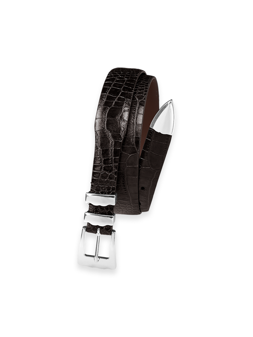 Product Image of Crocodile Embossed With Metal Keeper & Tip Belt-Dark Brown