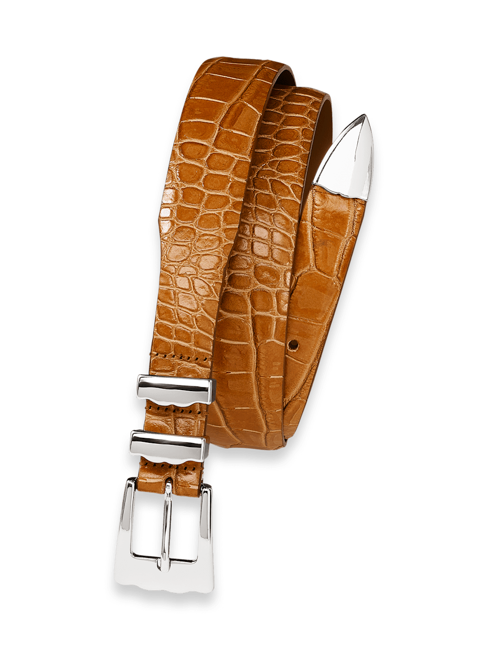 Product Image of Crocodile Embossed With Metal Keeper & Tip Belt-Brandy