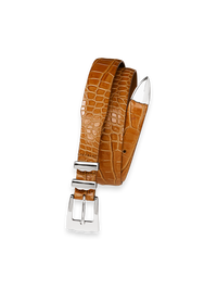 Crocodile Embossed with Metal Keeper & Tip Belt - Brandy