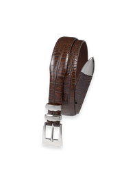 Crocodile Embossed with Metal Keeper & Tip Belt - Cognac