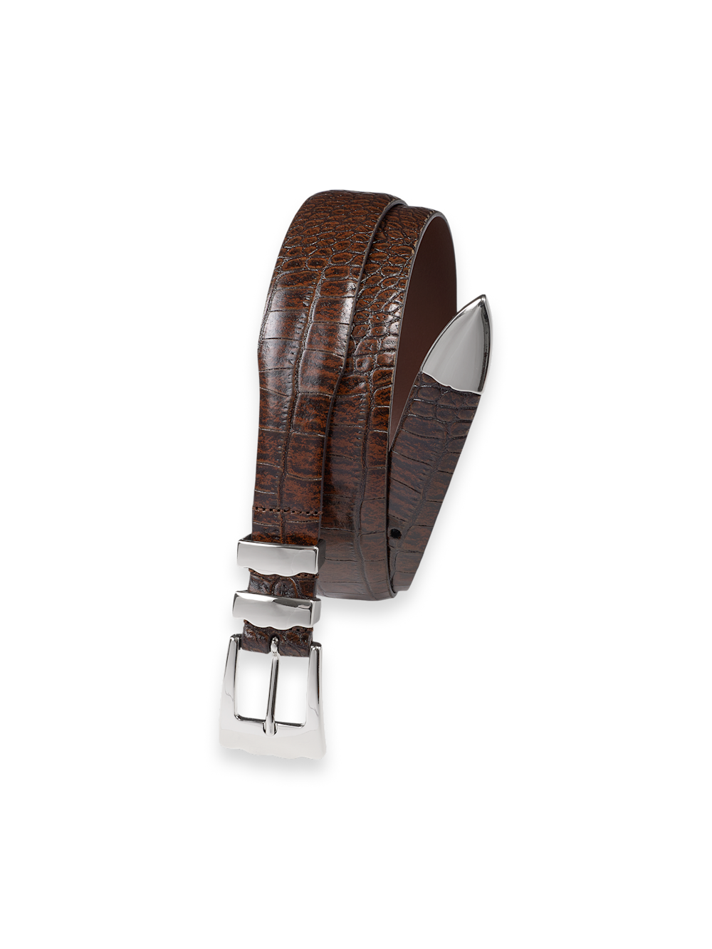Product Image of Crocodile Embossed With Metal Keeper & Tip Belt-Cognac