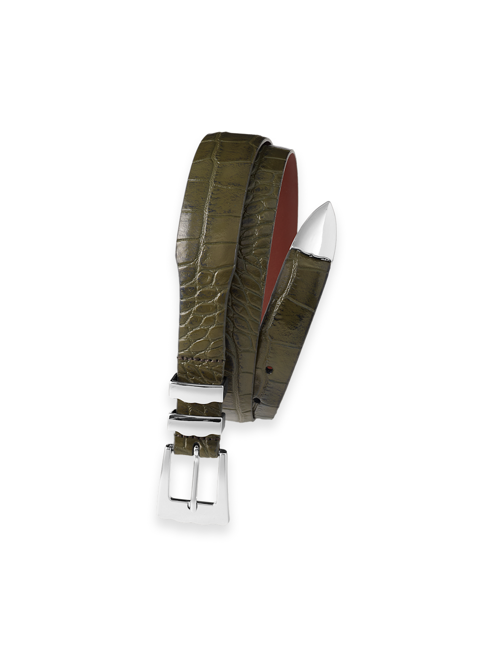 Product Image of Crocodile Embossed With Metal Keeper & Tip Belt-Olive
