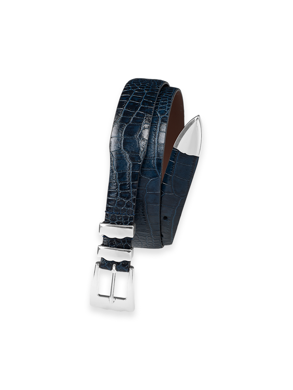 Product Image of Crocodile Embossed With Metal Keeper & Tip Belt-Navy