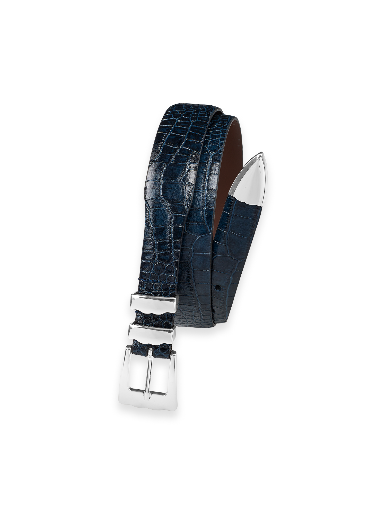 Crocodile Embossed with Metal Keeper & Tip Belt - Navy
