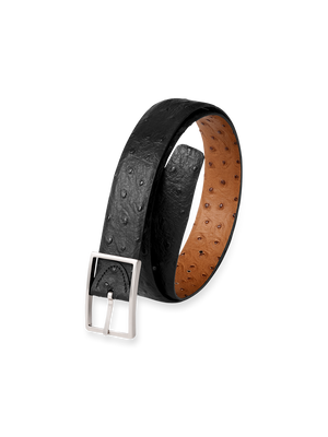 Ostrich Embossed Reversible Belt - Black/tan