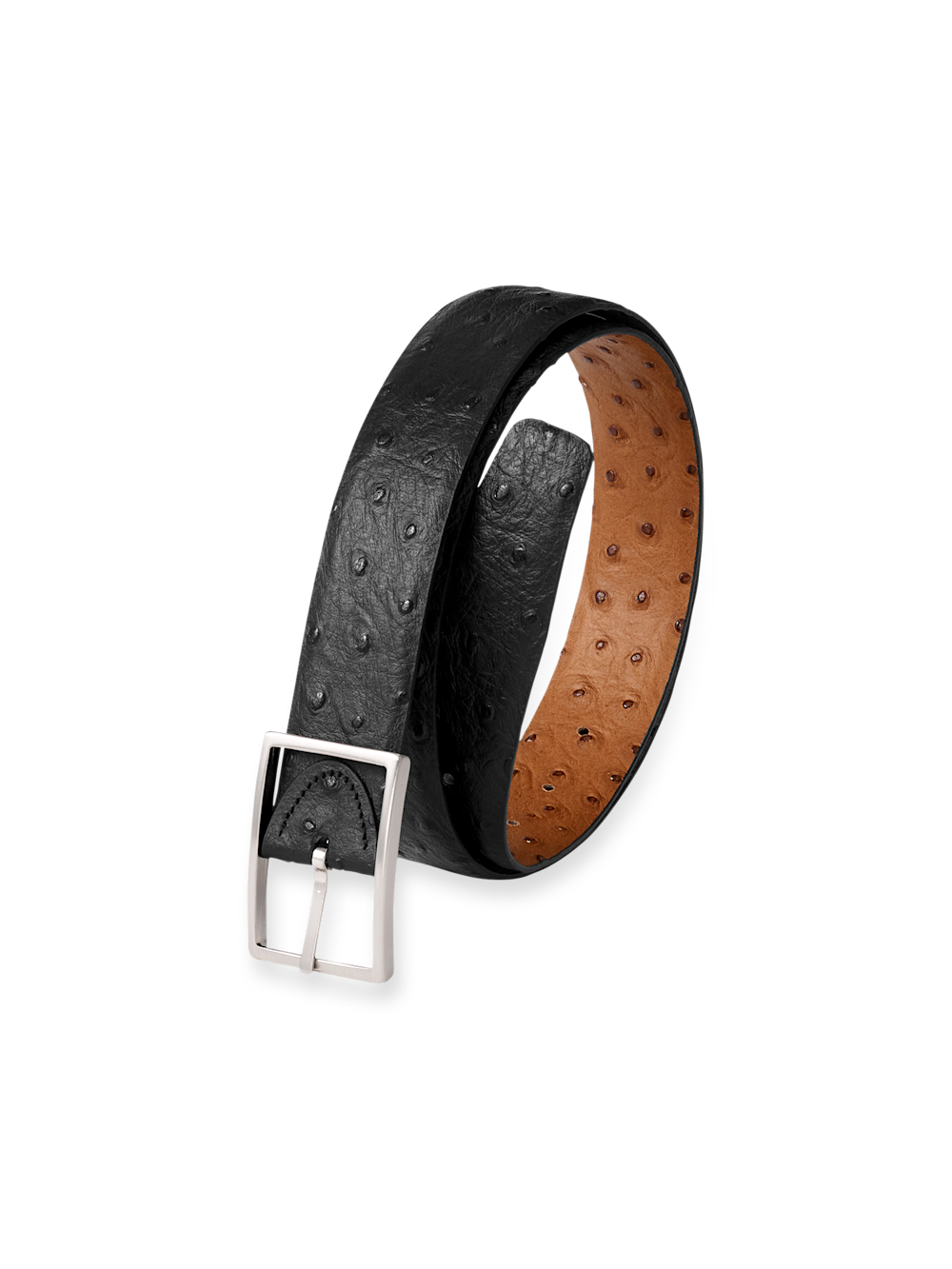 Product Image of Ostrich Embossed Reversible Belt-Black/Tan