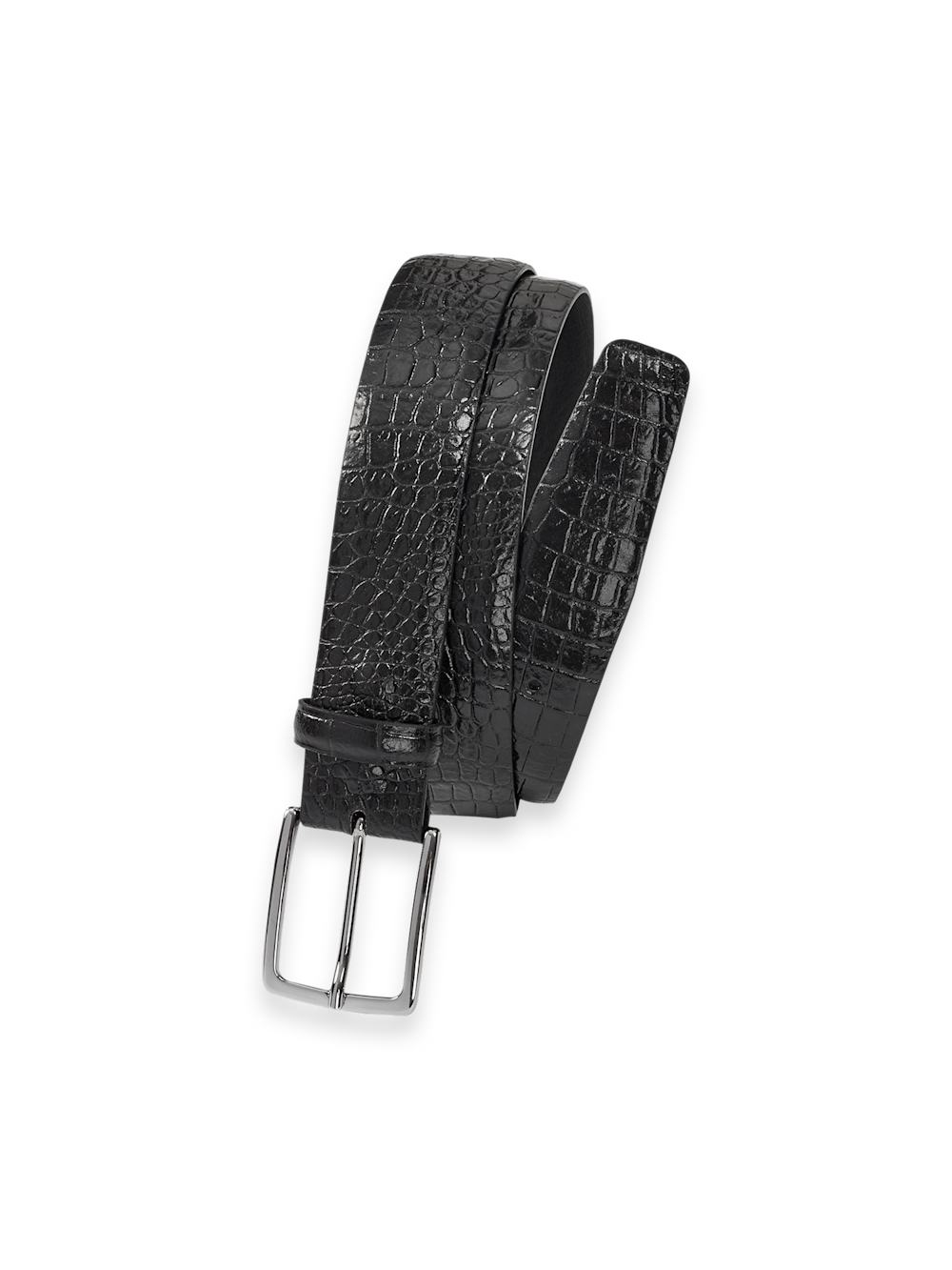 CTM Big & Tall Leather Croc Print Dress Belt – Removable Clamp Buckle, 1 1/8" Wide, Size 46 Black