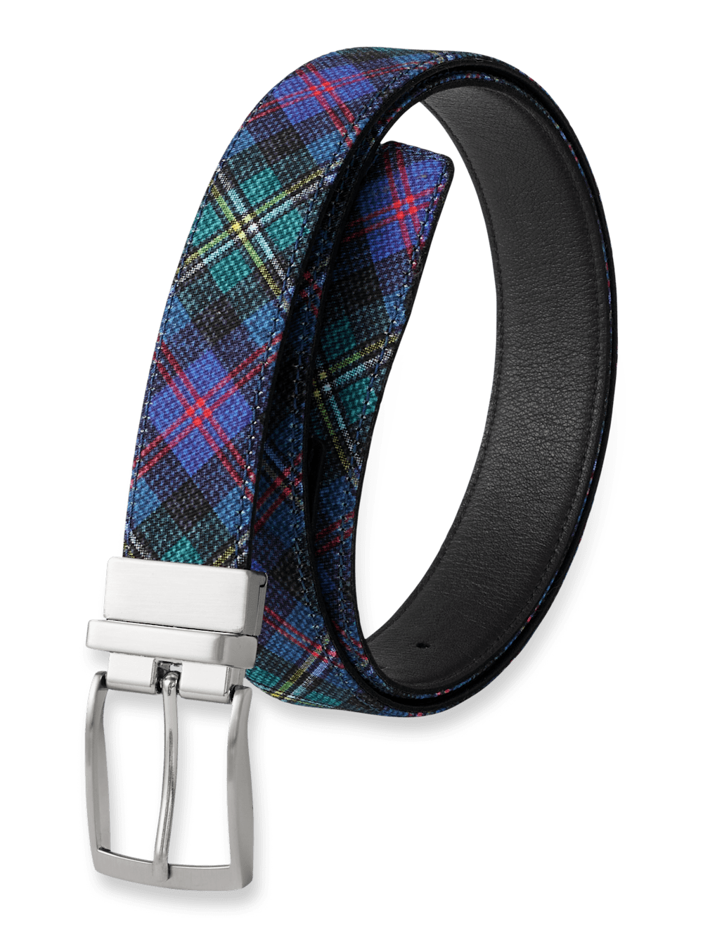 Product Image of Plaid Reversible Belt-Blue/Black