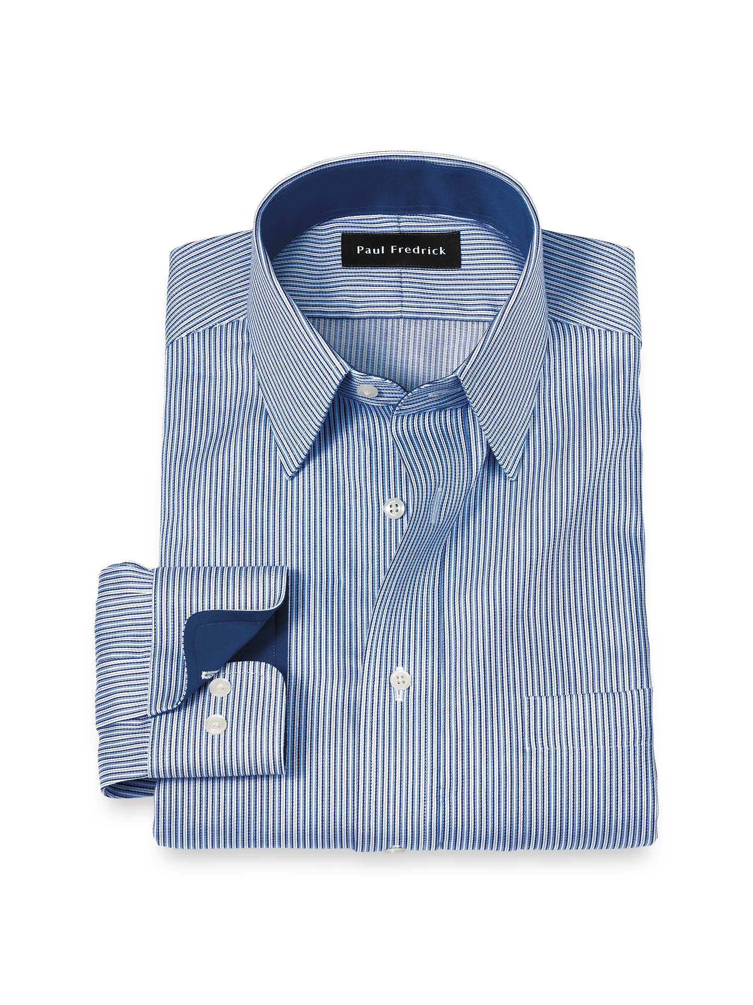 Non-Iron Cotton Stripe Dress Shirt With Contrast Trim - Blue Non-Iron Cotton Stripe Dress Shirt With Contrast Trim - Blue