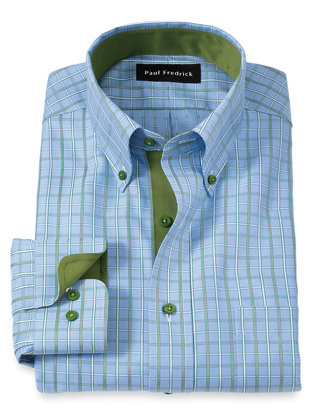 Non-Iron Cotton Windowpane Dress Shirt With Contrast Trim
