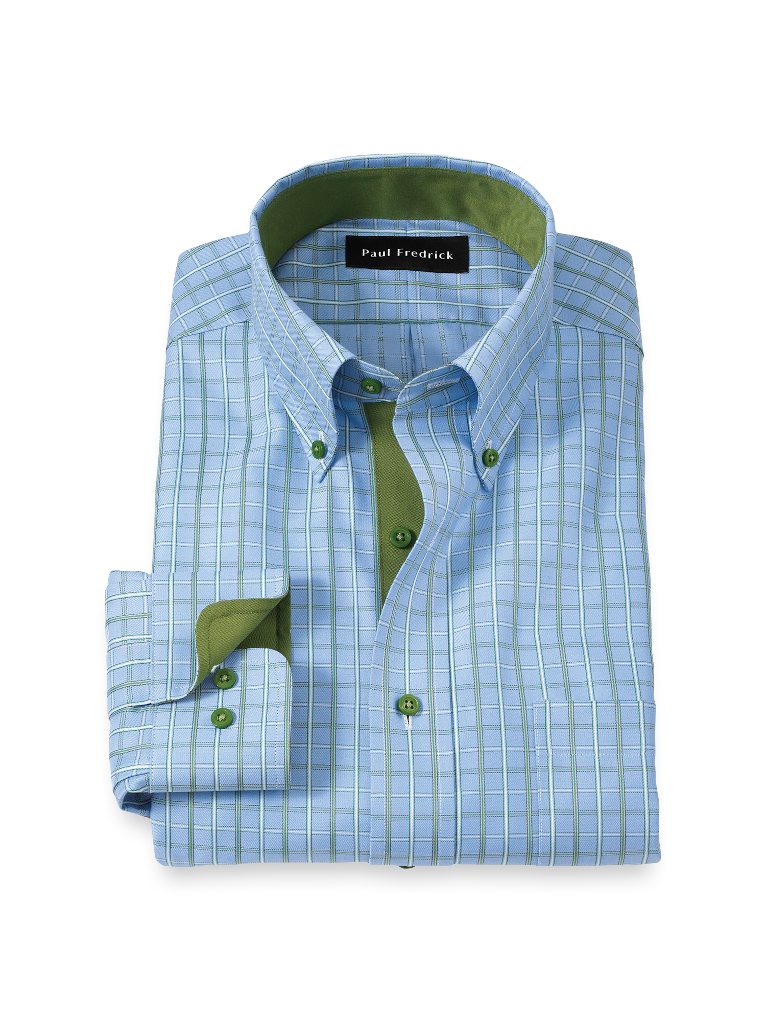 Non-Iron Cotton Windowpane Dress Shirt With Contrast Trim - Blue