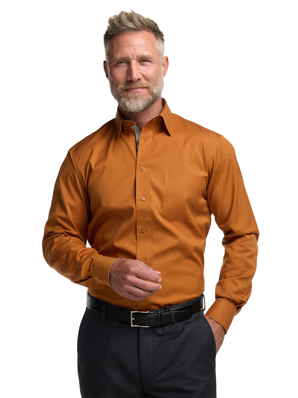 Alternate Shot of Men's Rust Solid Shirts Trim Inside Neckband Inside Cuffs Button Side Of Placket