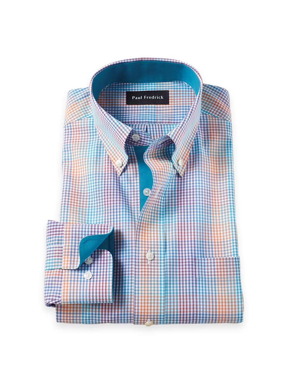 Comfort Stretch Non-Iron Tattersall Dress Shirt With Contrast Trim