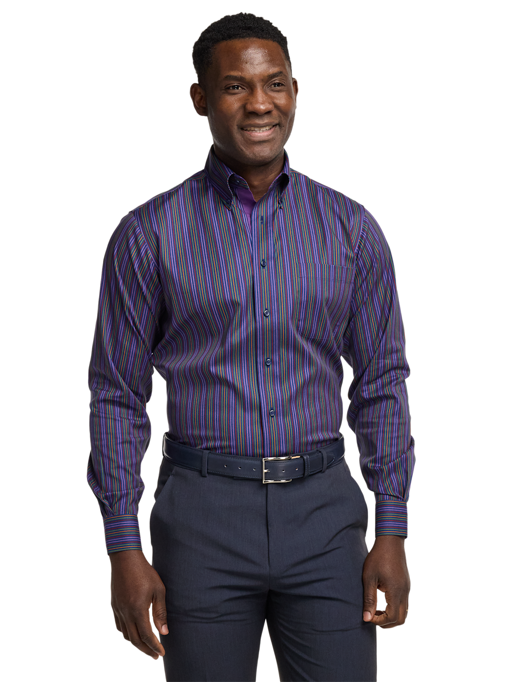 Alternate Shot of Men's Multi Stripe Shirts Trim Inside Neckband Inside Cuffs Button Side Of Placket